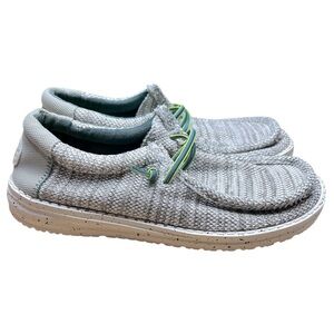 Hey Dude Wally Youth Unisex Kids shoes- Gray/Green/White - Sz. YT4